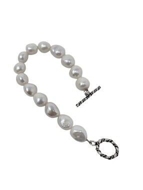 Handmade Baroque Freshwater Pearl Bracelet With Silver Tone Toggle Clasp